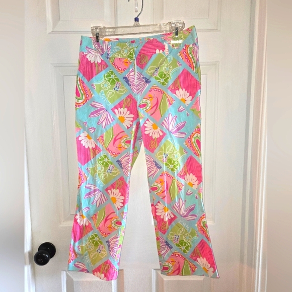 Lilly Pulitzer Pants - Lilly Pulitzer Vintage Cropped Floral Pink Aqua Pants Size 4